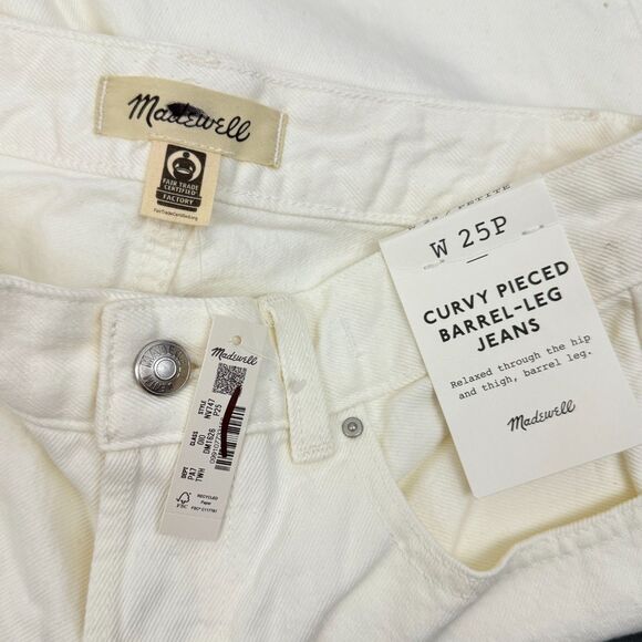 MADEWELL The Petite Curvy Pieced Barrel-Leg Jean 25P Tile White Raw Hem B21 - Picture 6 of 8